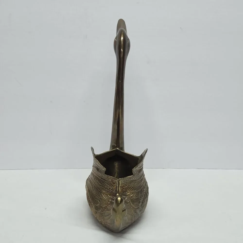 Vintage Cast Brass Swan Planter Mid-Century MCM 12 Inches Tall Made In Korea